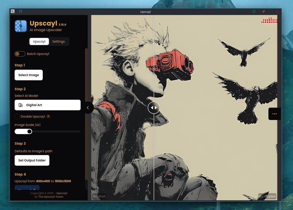 how i did not know about <a href="/upscayl/">Upscayl 🍥</a>  and why do i found out about in a reddit comment!, this is great and running on my manjaro kde. TY SO MUCH FOR THIS PROJECT!.