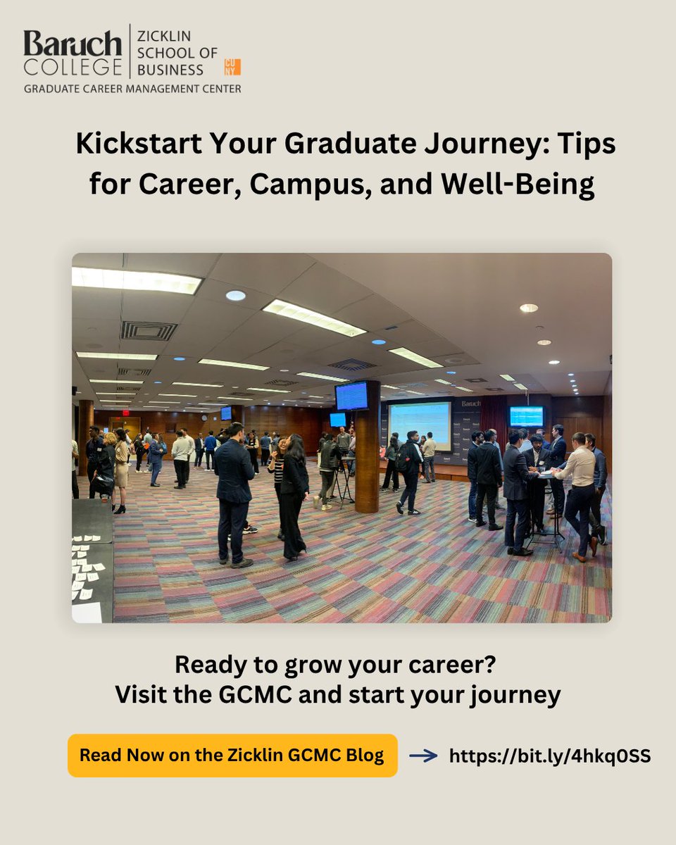 ZicklinGCMC's tweet image. How well are you navigating grad school? We&apos;re here to help! Read this blog (bit.ly/4hkq0SS) for tips on campus life, career development, well-being and more! #GraduateSchool #CareerJourney #CampusLife #Well-Being #GCMC #ZicklinGCMCBlog