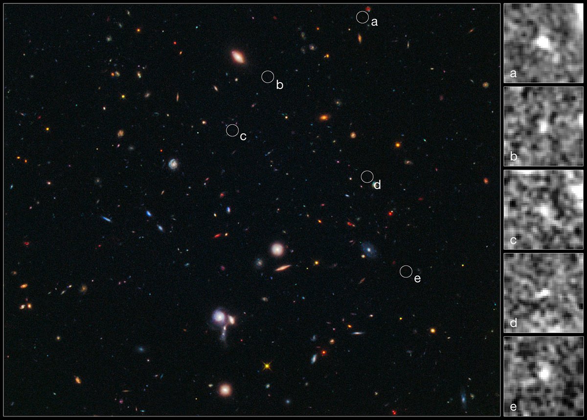 HUBBLE_space's tweet image. Our #HubbleTopImage pinpoints a distant protocluster of galaxies 🌌

In a sky survey made in near-infrared light, Hubble spotted five galaxies clustered together. They are so distant that their light has taken 13.1 billion years to reach us! 1/2
