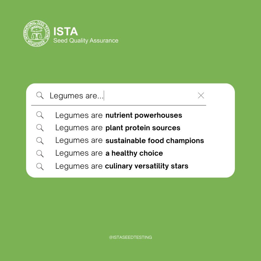 ISTAseedtesting's tweet image. Did you know that legumes are delicious and packed with nutrients? @ISTAseedtesting highlights their role in enhancing soil health and reducing reliance on synthetic fertilizers. 

Share your favorite legume in the comments!

#seedquality #seedtesting