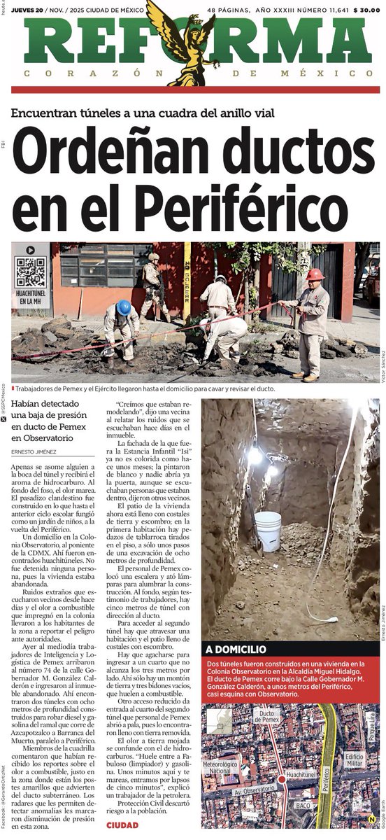 ¡Ya llegó! ¡Ya está aquí! Excavan túneles hacia un ducto de Pemex en una casa de Miguel Hidalgo y nadie -ni SSC, ni alcaldía, ni inteligencia - vio nada.
El huachicol ya es urbano y opera bajo las narices del gobierno.
Esto es Estado ausente.