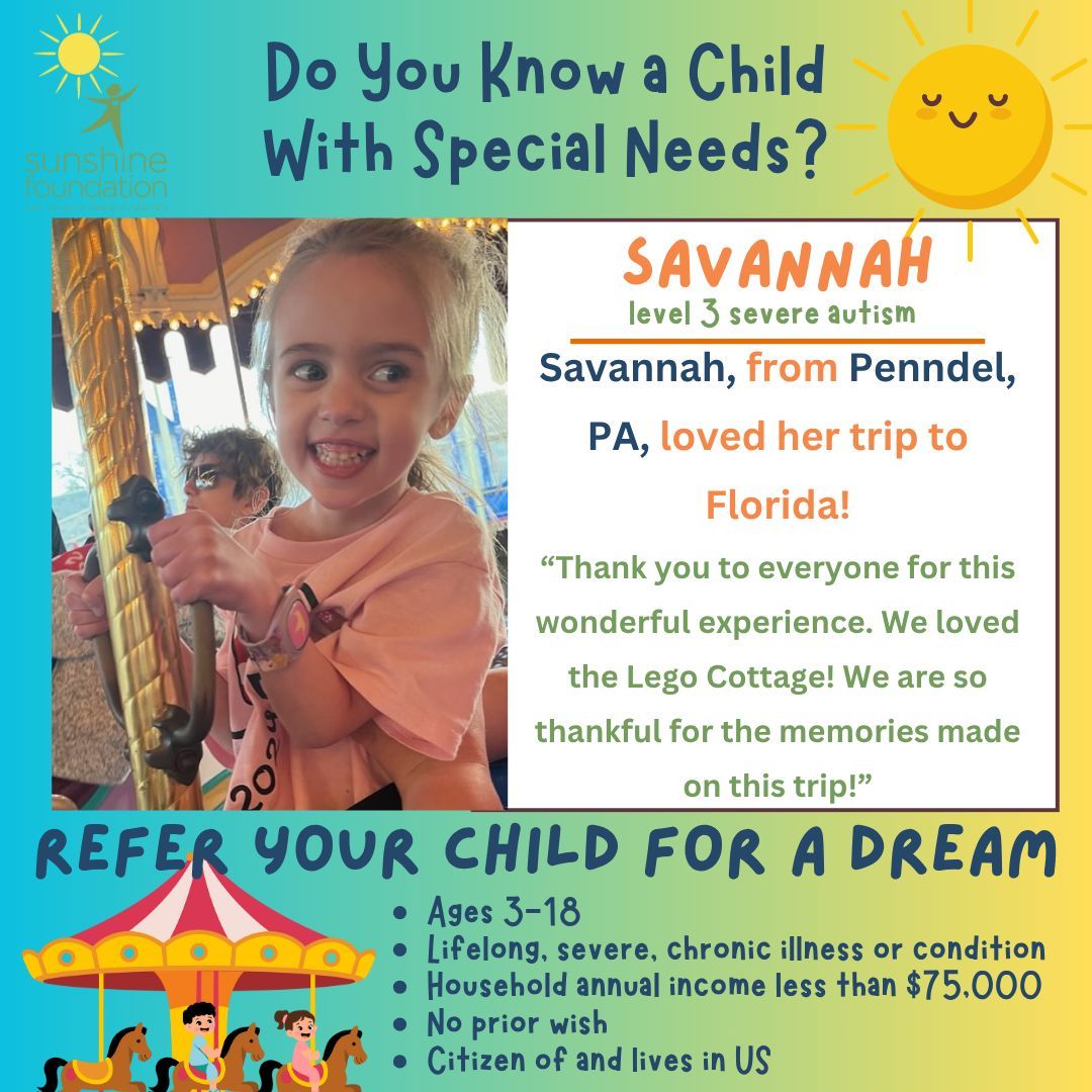 SunFound's tweet image. Do you know a child aged 3-18 with a severe or profound condition who dreams of something magical?✨
We&apos;re here to make those dreams a reality! 💛
If you know a child who could benefit from this, refer them here: 👉