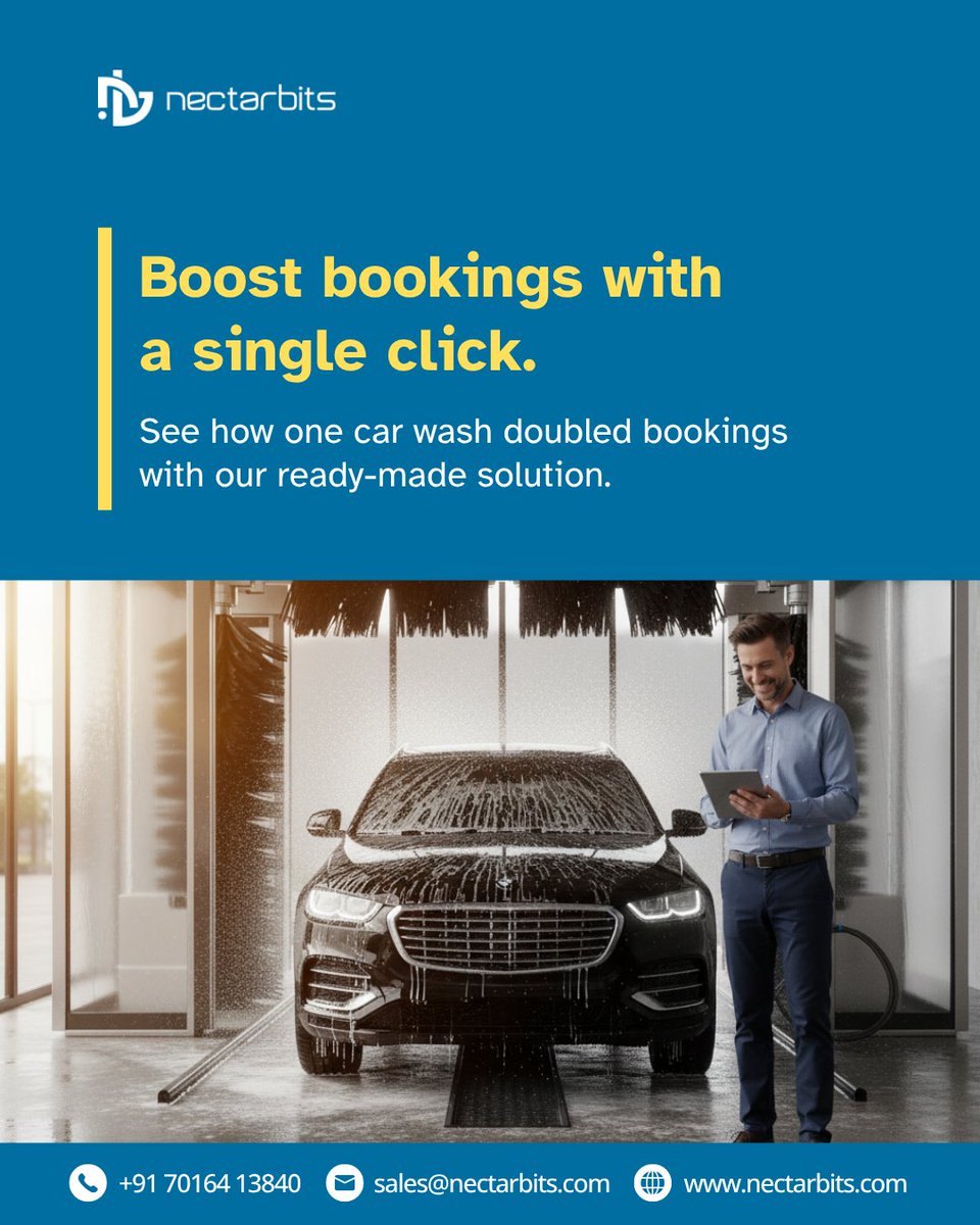 nectarbits's tweet image. See how one car wash doubled its bookings with our ready-made solution — efficiency is just one click away. 🚘📈
#ClientSuccess #CarWashTech #AppointmentApp #OnDemandSolution #Nectarbits