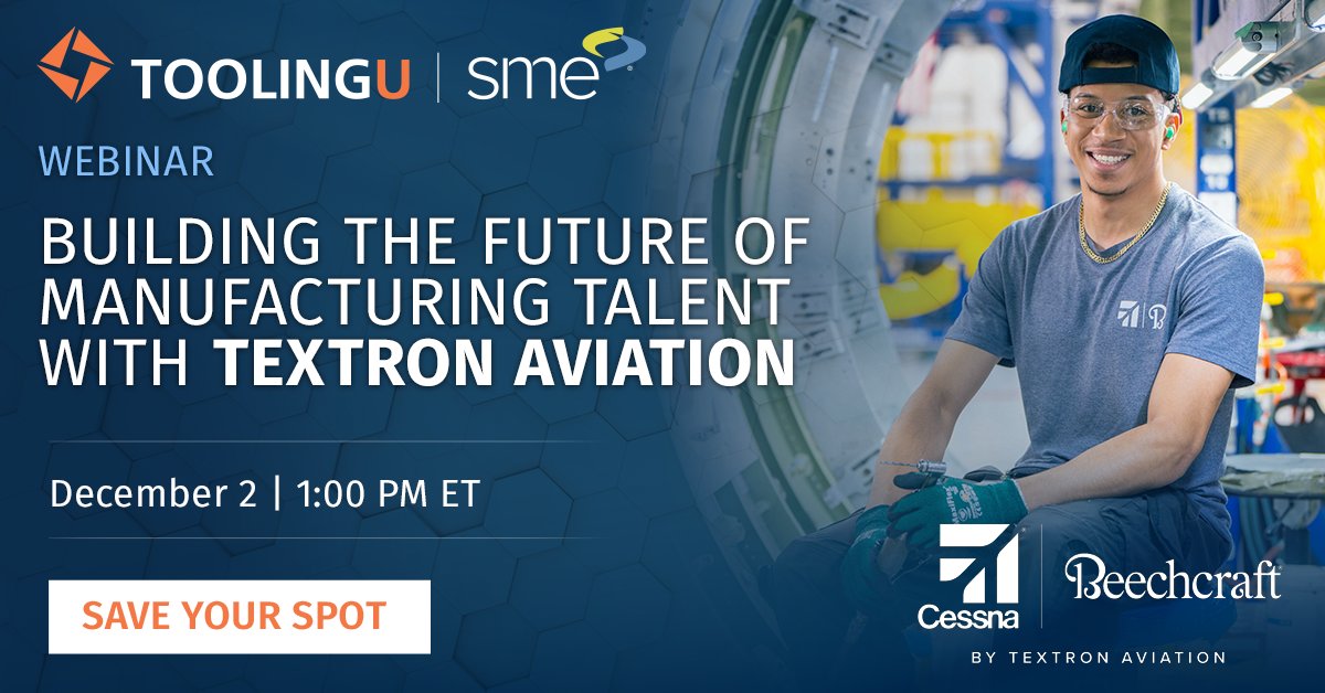 ToolingU's tweet image. Discover how Textron Aviation is redefining manufacturing #WorkforceDevelopment! Recognized with SME&apos;s Excellence in Manufacturing Training Award, its Career &amp;amp; Learning Center sets a new benchmark for hands-on training, mentorship &amp;amp; employee growth. More: brnw.ch/21wXFgW