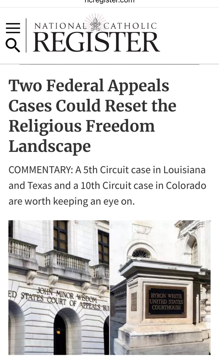 The intermediate courts of appeal are crucial when it comes to safeguarding religious freedom in America. My <a href="/NCRegister/">National Catholic Register</a> column on two cases to watch. ncregister.com/commentaries/f…