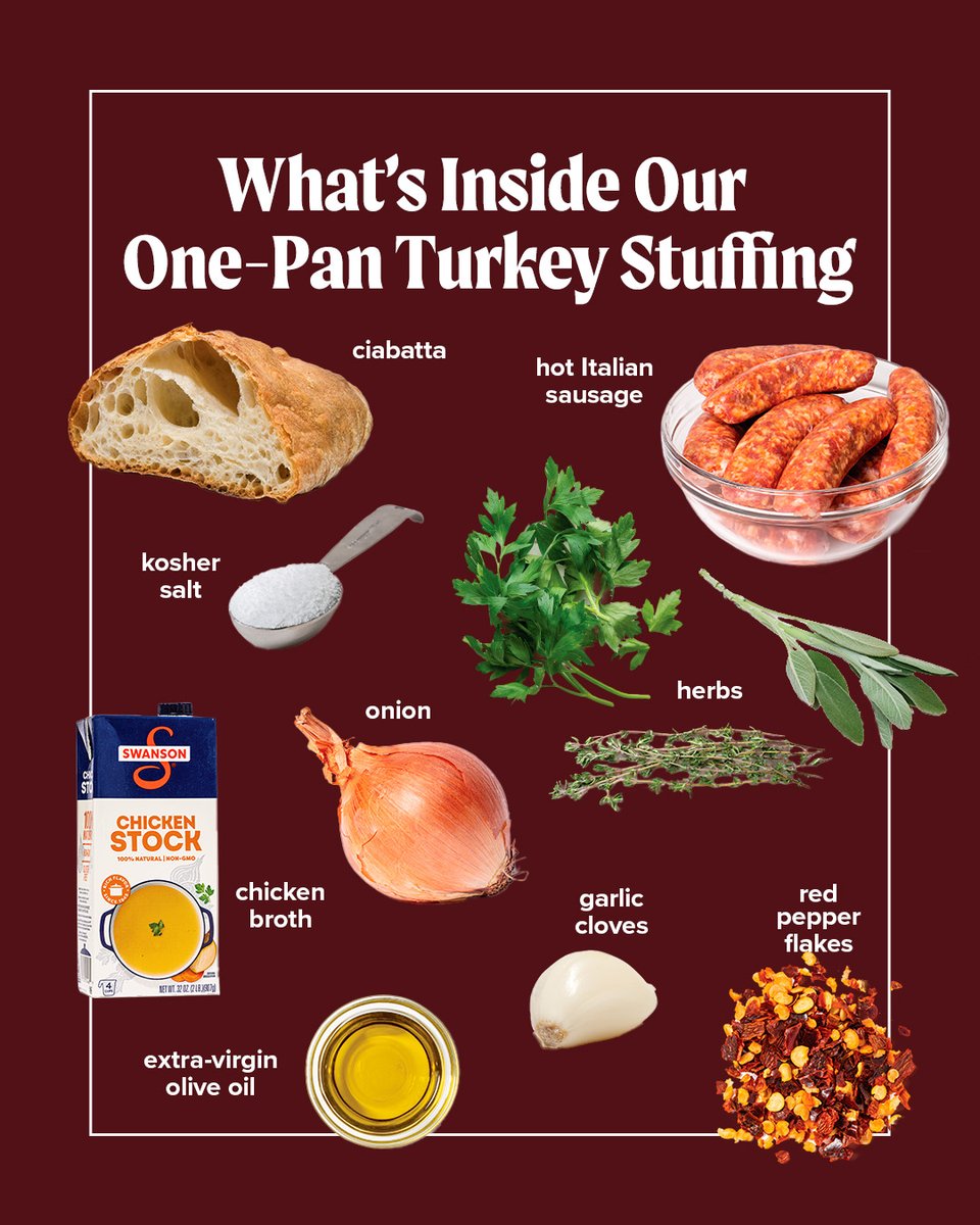 TestKitchen's tweet image. Why make stuffing and turkey separately when you can cook them together? Our One-Pan Turkey and Stuffing combines juicy turkey breast, sausage-studded ciabatta, and a medley of fresh herbs in one roasting pan for a flavorful, streamlined main course.  cooks.io/4r77jGM