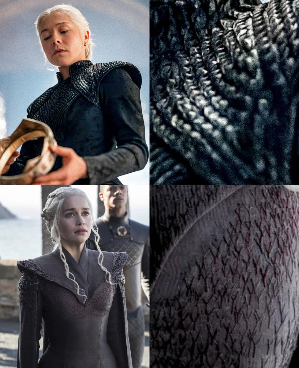 daenerys and rhaenyra wearing dragon scales on their outfits >>>>>