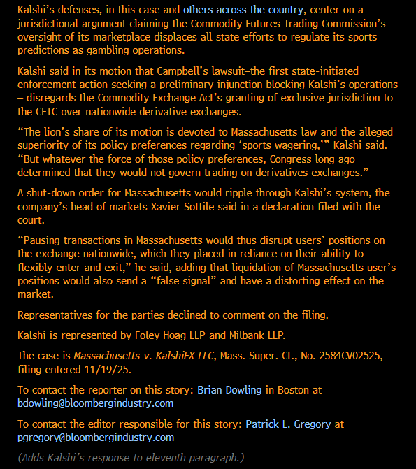 astraffon's tweet image. &quot;Kalshi Inc. fears it may have to liquidate $650 million in open derivative contracts if a Massachusetts court grants the state’s attorney general’s request to halt its sports prediction market operations there&quot;

Kalshi Warns $650 Million at Risk if Court Halts Trading…