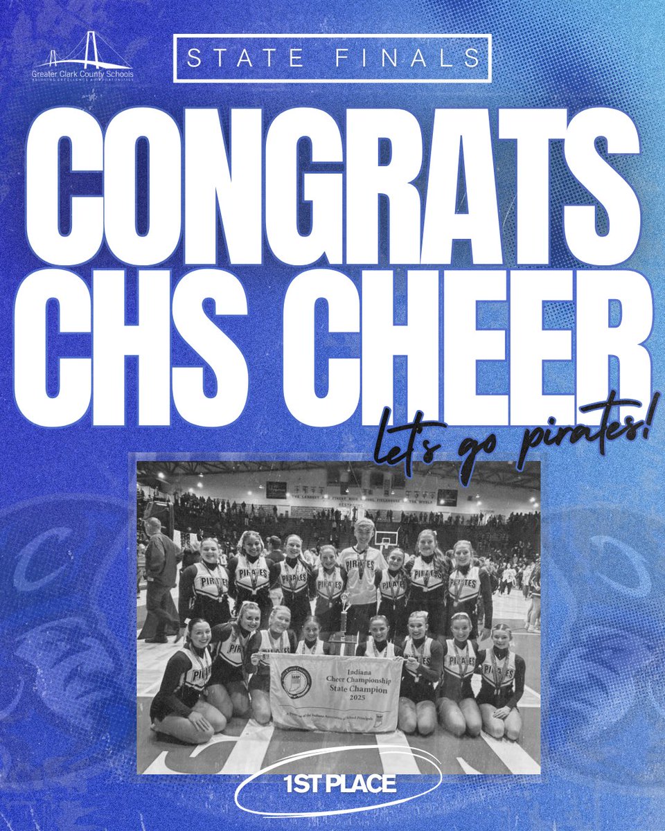 GCCSchools's tweet image. Charlestown Cheer made history at ICC State! 

• Megan Workman is the 2025 Indiana Cheerleader of the Year
• Timeout Team: Top 3 finish for the first time ever
• All-Girl Stunt Group: Bronze medal
• Traditional team (now coed): STATE CHAMPIONS 🏆

Huge congrats, Pirates! 💙🤍