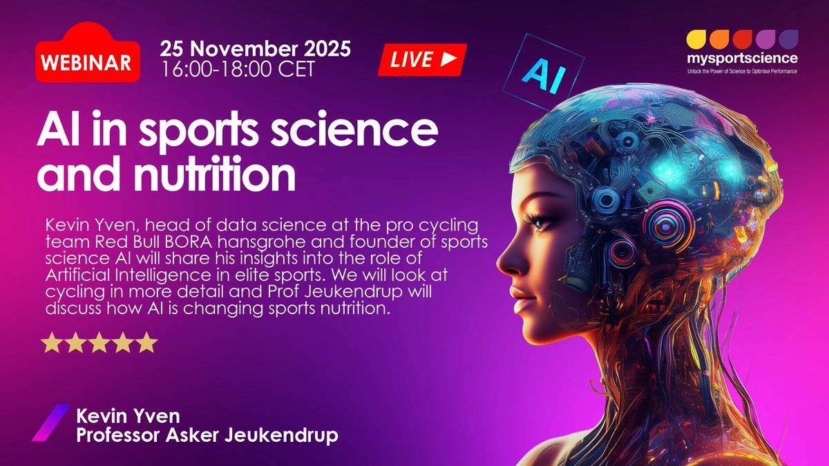 Don't miss our live webinar on 'AI in sports science and nutrition'! bit.ly/MSSAWEB27

In this webinar, <a href="/Kevyven/">YVEN Kevin</a> and I will explore the potential for AI to transform sports science and nutrition, from personalising advice to facilitating long-term athlete development.