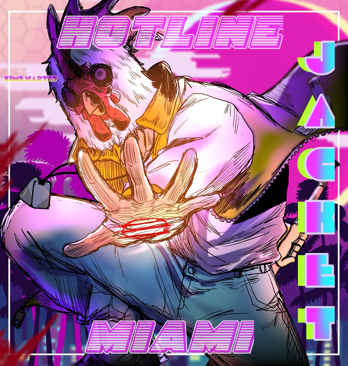 XT15Art's tweet image. Mi fanart con más detalle. Sigo practicando #hotlinemiami