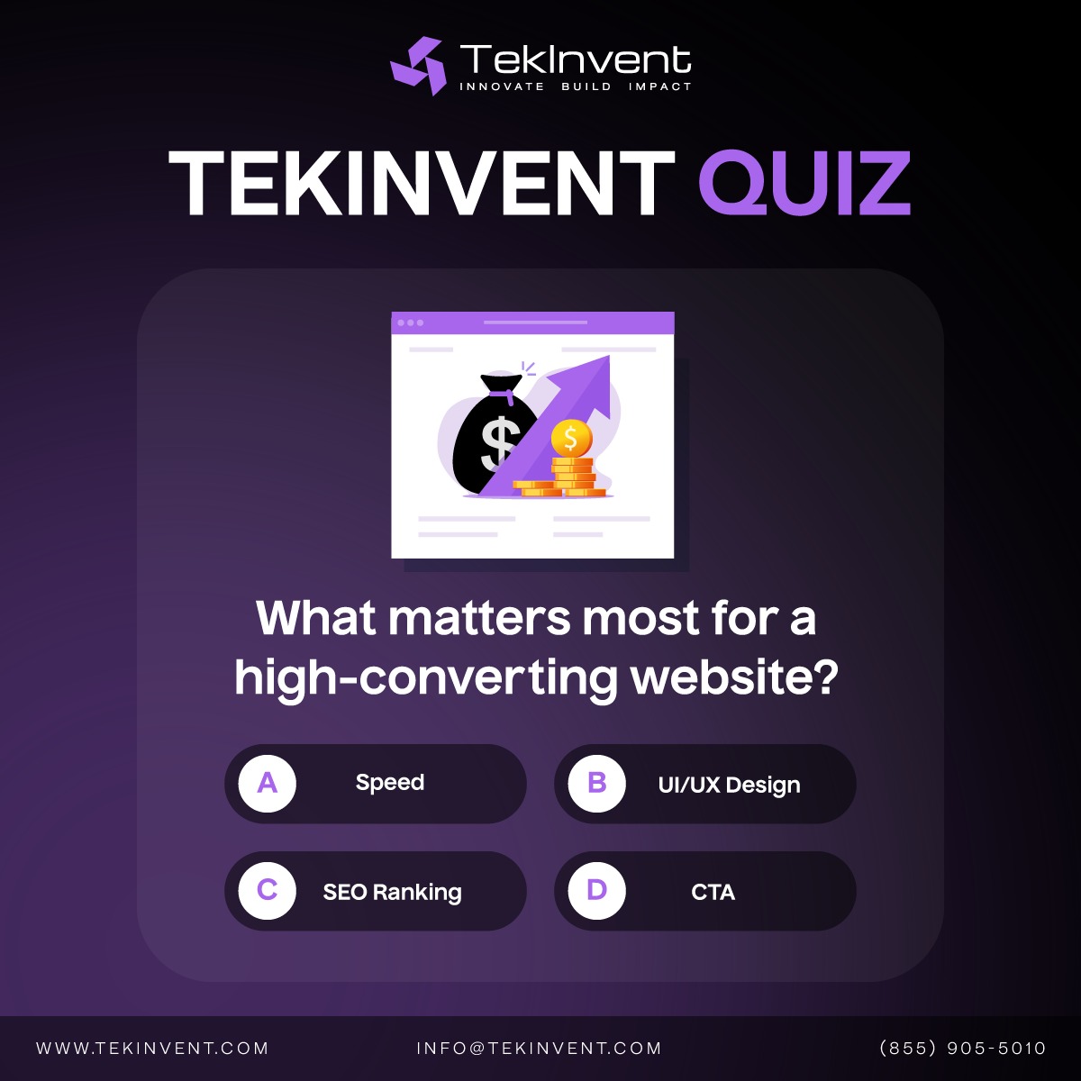 TekInvent's tweet image. What matters MOST for a high-converting website? 🤔

Is it Speed, UI/UX, or SEO?
Comment A, B, or C below! 👇🔥

[website conversion, UI UX, SEO]
#WebsiteDevelopment #WebsiteDesign #SEOExpert