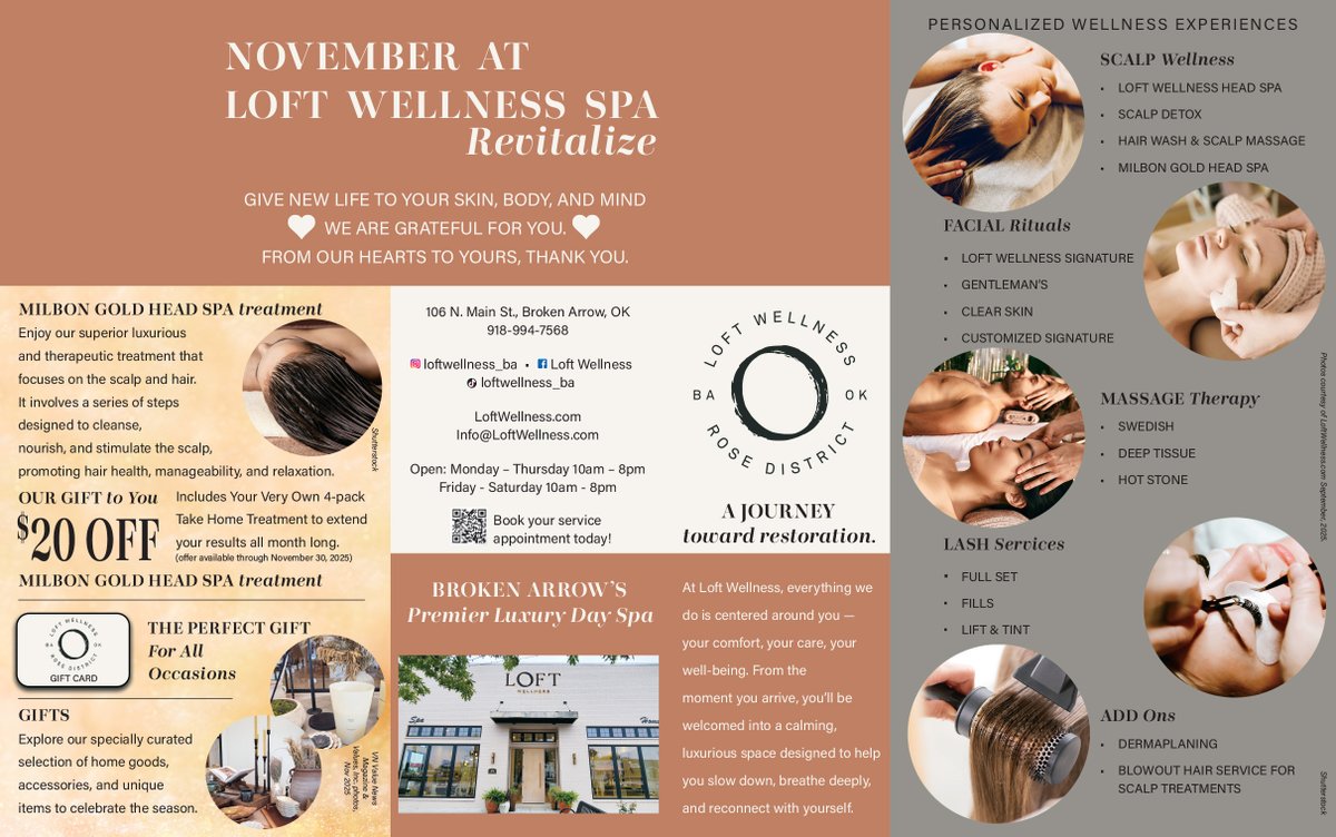 valuenewsvalues's tweet image. Revitalize at Loft Wellness Spa with personalized treatments designed  to restore your body and mind. Mention their ad for $20 off MILBON Gold Head Spa treatment.

#loftwellness #spaday #brokenarrow

valuenews.com/free-coupons-d…