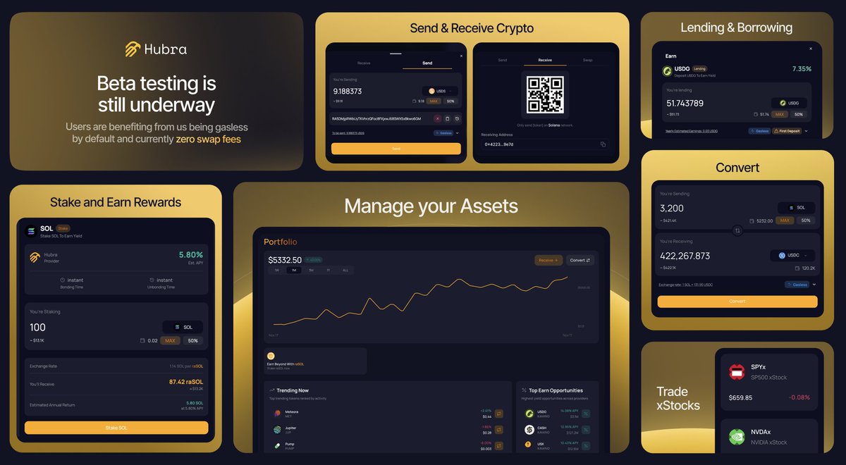 Beta testing is well underway on <a href="/HubraApp/">Hubra</a>

Here is a snapshot of some of our key features. What are you missing in DeFi right now?! The dev may cook it up for you!

We are rolling out more testing invites in our Discord: discord.hubra.app     

You are still early. 🦅