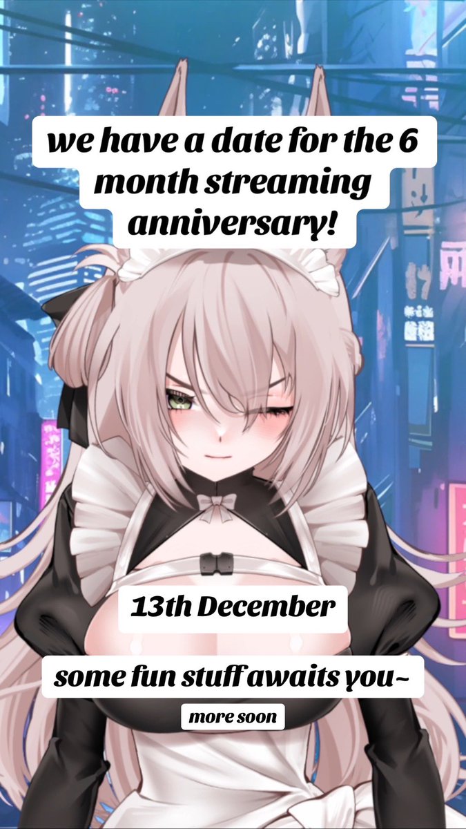 ProjectAlyz's tweet image. six month anniversary! finally set a date! 13th december it is!! need to finish my project ✨ but prepare yourself for some fun! new emotes, a little secret, punishment wheel and a small makeover of my streaming stuff! IM HYPED hopefully you will like it~ 💕