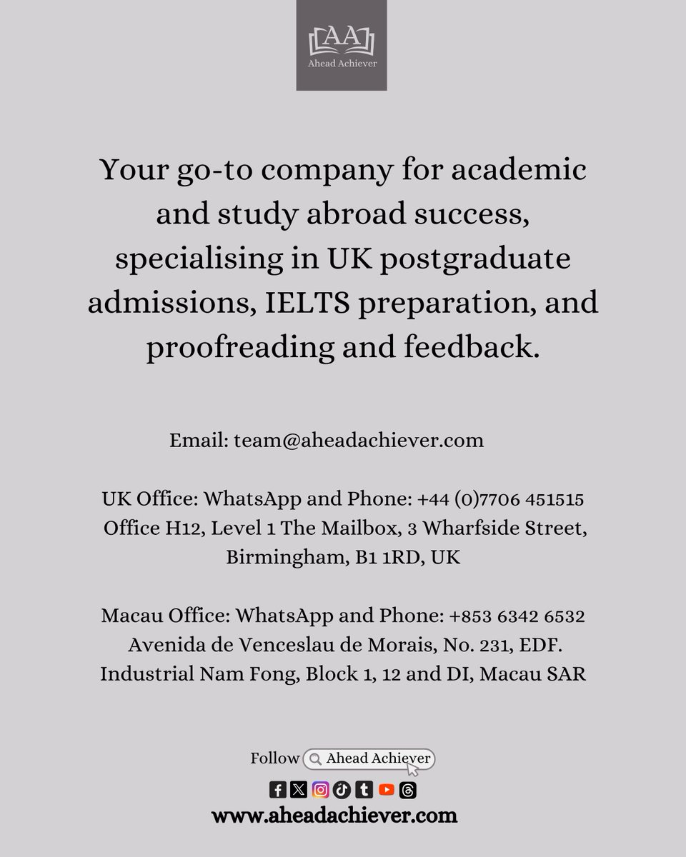 AheadAchiever's tweet image. This step-by-step guide for UK master’s applications is tailored for international students, but it’s also valuable for UK students seeking expert support with their postgraduate admissions.

Book Free Master’s Degree Advice: aheadachiever.com/free-masters-d…

#AheadAchiever #masters
