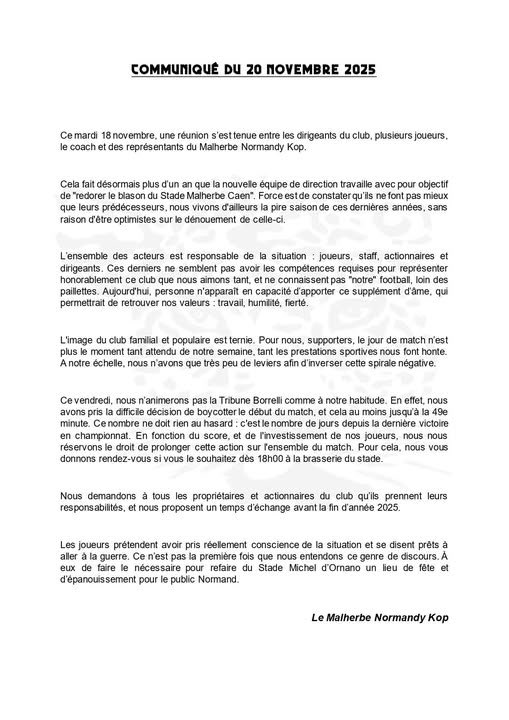 Bon, visiblement, la réunion cette semaine entre les supporters et le club n’a pas débouché sur quelque chose de positif 🥶
Pas d’animation de la tribune Borrelli, a minima, jusqu’à la 49’, comme le nombre de jours depuis la dernière victoire du <a href="/SMCaen/">Stade Malherbe Caen</a> Ça promet pour l’ambiance