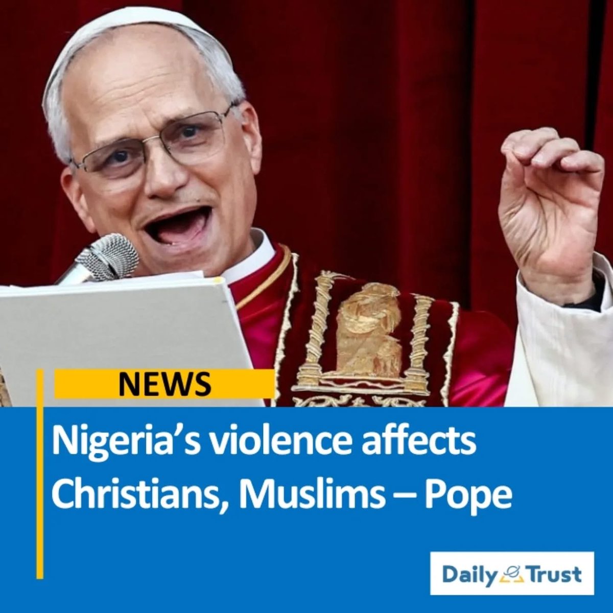 MSIngawa's tweet image. INFO ALERT

Pope Leo XIV, head of the Catholic Church, has pushed back claims that Christians are facing genocide in Nigeria, emphasising that the country’s violence affects Christians, Muslims, and other groups alike.