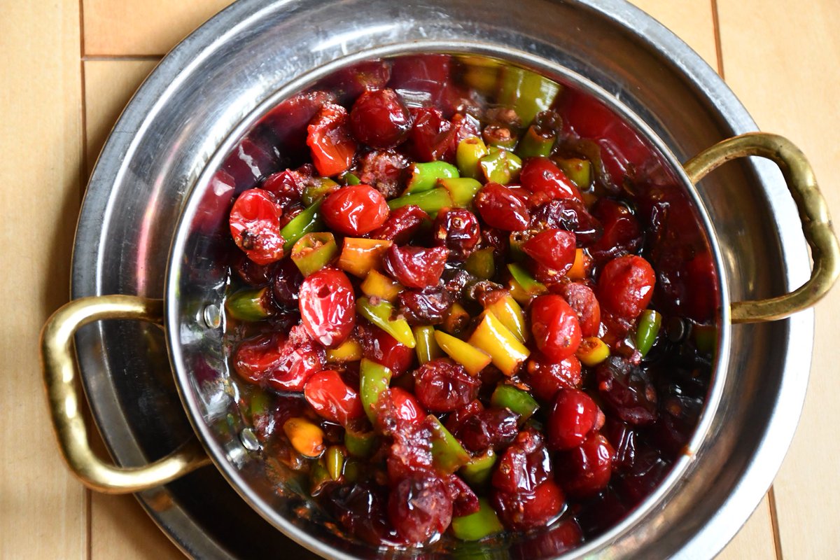 n India, there is something like cranberries called corondas. A common dish made from these is coronda mirch. Here is the same thing made from cranberries, called cranberry chilly. It’s a really good side dish, and cranberries are good to fight things like infections.
