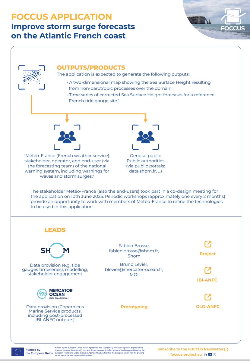 FOCCUS_eu's tweet image. 🌊 New FOCCUS factsheet: Improving storm surge forecasts on the French Atlantic coast.

Using in situ  data+ satellite observations + machine learning, this strengthens forecasting capacity &amp;amp; boosts preparedness for coastal flooding!

Download &amp;amp; share: tinyurl.com/bdzfub2n