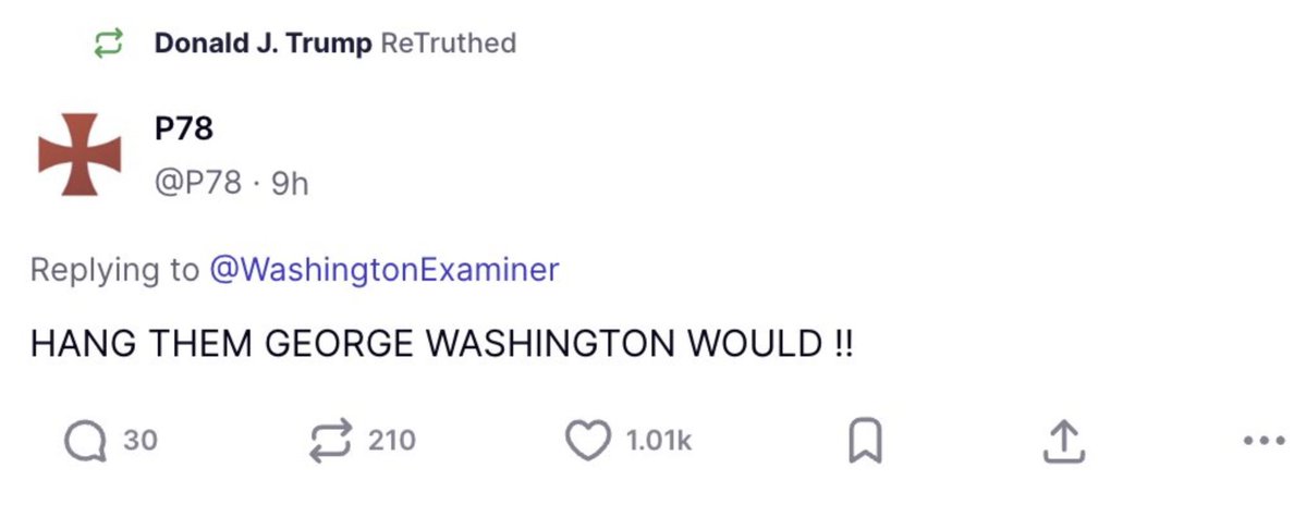 SenSchumer's tweet image. Let’s be crystal clear: the President of the United States is calling for the execution of elected officials.
 
This is an outright THREAT. 
 
Every Senator, every Representative, every American—regardless of party—should condemn this immediately and without qualification.