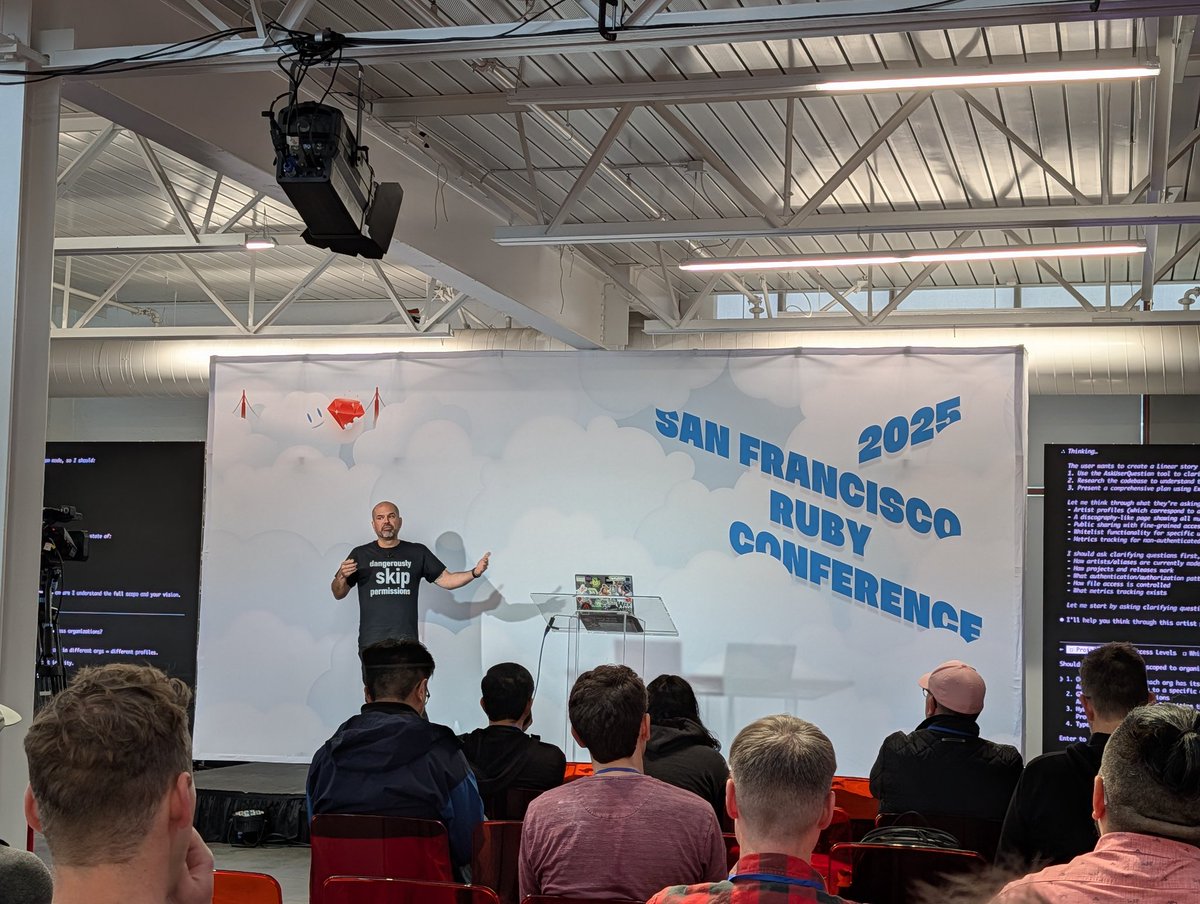 Absolutely phenomenal presentation by <a href="/obie/">Obie Fernandez</a> at #SFRuby. Be sure to watch it when the videos are out <a href="/sfrubyconf/">San Francisco Ruby Conference, Nov 19-21, 2025</a>