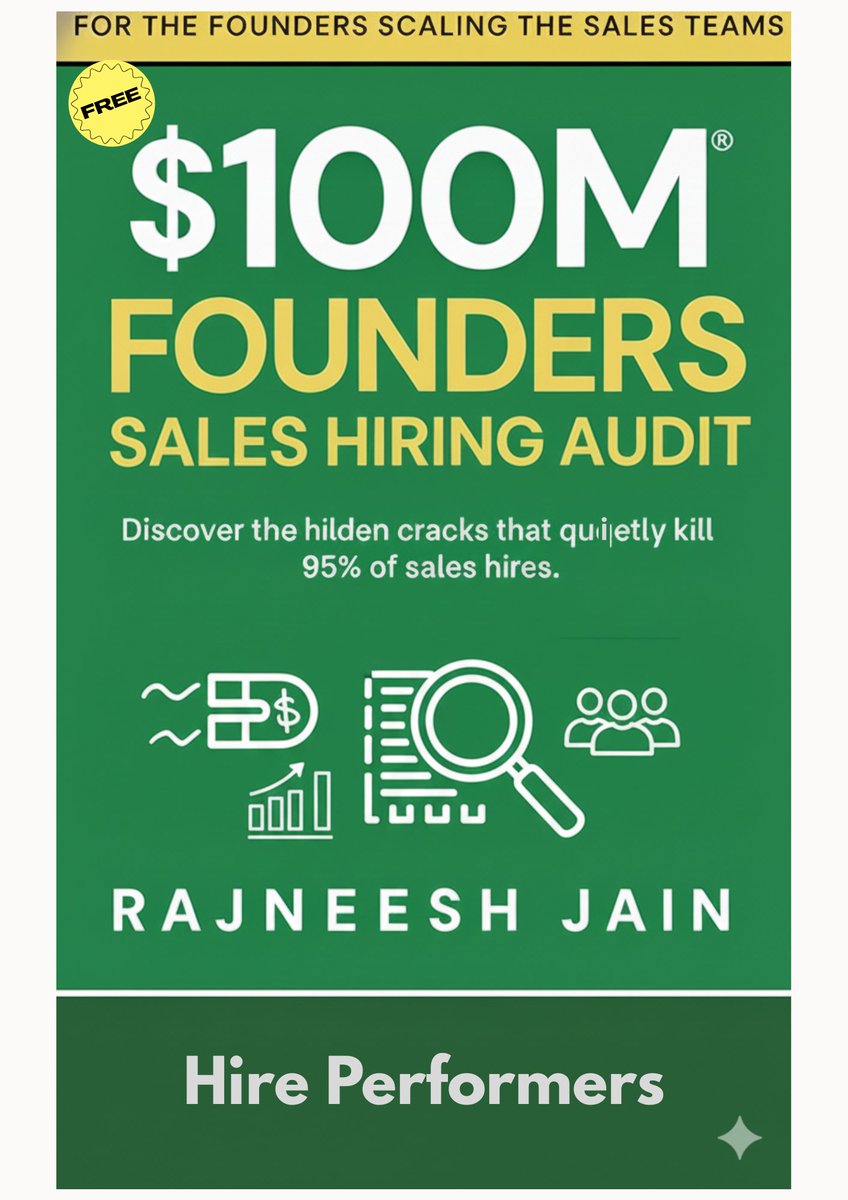 I created this for a founder struggling with poor performers.

He fixed the sales hiring system by asking 10 questions.

400+ Founders followed the same.

If you want a copy, I can share it.
Comment ‘10’ and I’ll DM it.