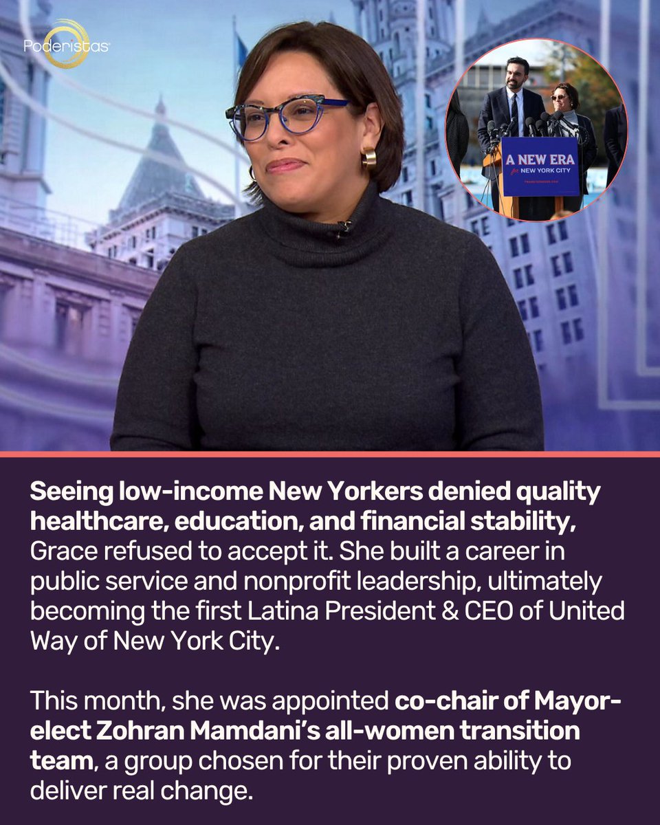 poderistas's tweet image. Our Poderista of the Week Grace C. Bonilla is the Queens-born advocate, leader, and now co-chair of Zohran Mamdani&apos;s all-female transition team, who has taken her roots, her identity, and her purpose to the top of one of NYC’s largest nonprofits.💪 Learn more below. #Poderistas