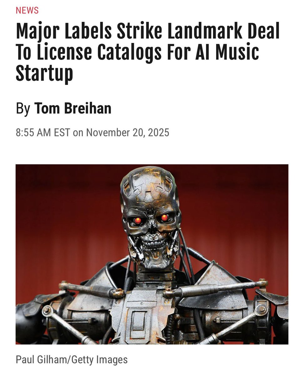 UMAW_'s tweet image. The only people who benefit here are the executives of the major labels and AI startups. We need the Living Wage for Musicians Act, which would pay a new streaming royalty ONLY to human musicians, not to corporations making AI slop.