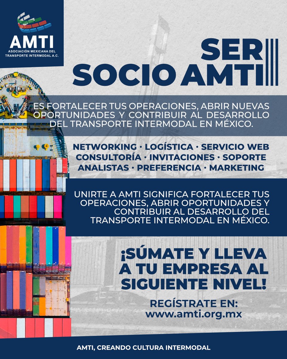 AMTIMexico's tweet image. Lleva a tu empresa aún más lejos con AMTI: una red de contactos clave, visibilidad garantizada y respaldo estratégico 📊

¡Forma parte ahora! Regístrate en: 
amti.org.mx/afiliacion/ 

#AMTI #Intermodal #Socios #Negocios #Logística #Aranceles #ComercioInternacional #Aduanas