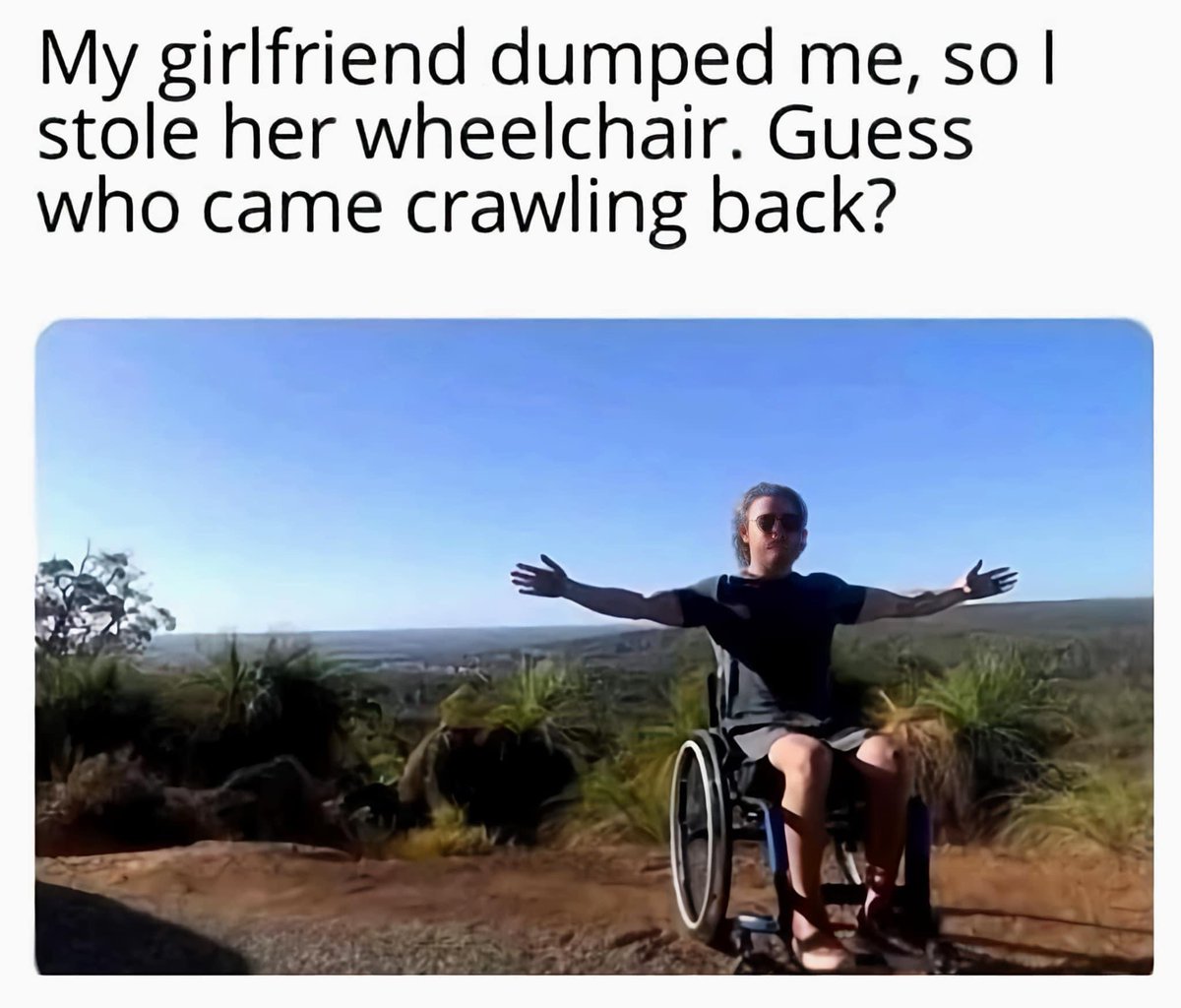 SavageGINGA's tweet photo. #memes #lol #darkhumor #Girlfriend #breakup #wheelchair #savage https://t.co/sQuWtJXiYo