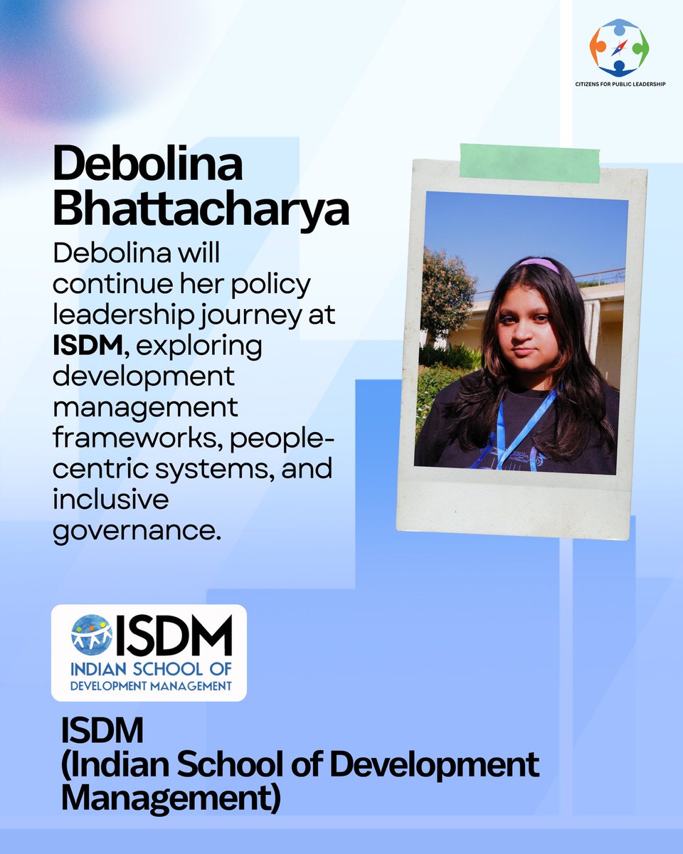 CPLFellows's tweet image. #CapstoneProjects Update (Part 2):
• Project Statecraft @projstatecraft – Riddhi 
• IIDM @iidm_india – Jahaanvi, Ayush, Nandini, Rashika, Arnav
• ISDM @ISDM_ORG_IN – Debolina

#CPLFellowship2026 applications are live at cplindia.org

#CPLFellowship #PublicLeadership