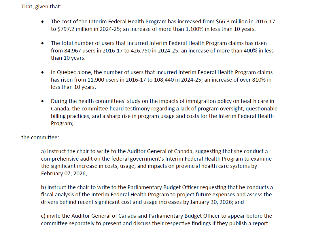 BREAKING

Conservatives FORCE Liberals to COME CLEAN on the $900 MILLION/year Interim Federal Health Program.

IFHP covers asylum claimants for BETTER HEALTHCARE than Canadians like dental, vision &amp; mental health - EVEN IF the asylum claim was REJECTED and they stay in Canada.
