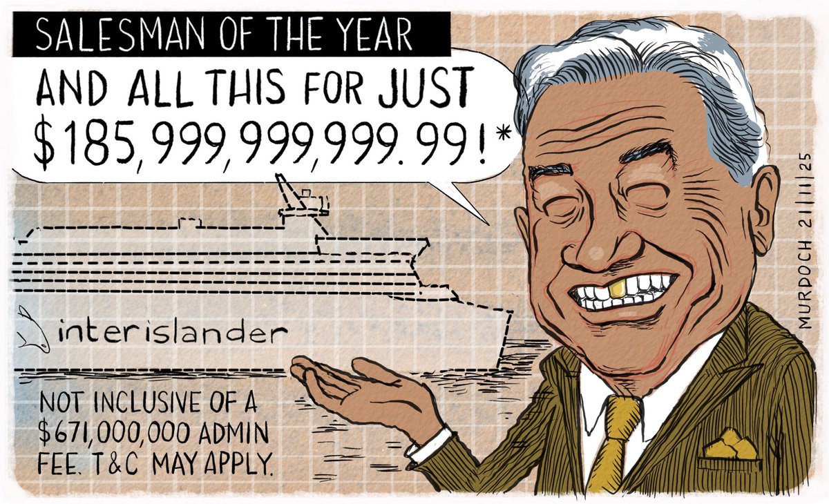 And the Salesman of the Year is….
My #Cartoon today #Infrastructure #ferries #NZpol