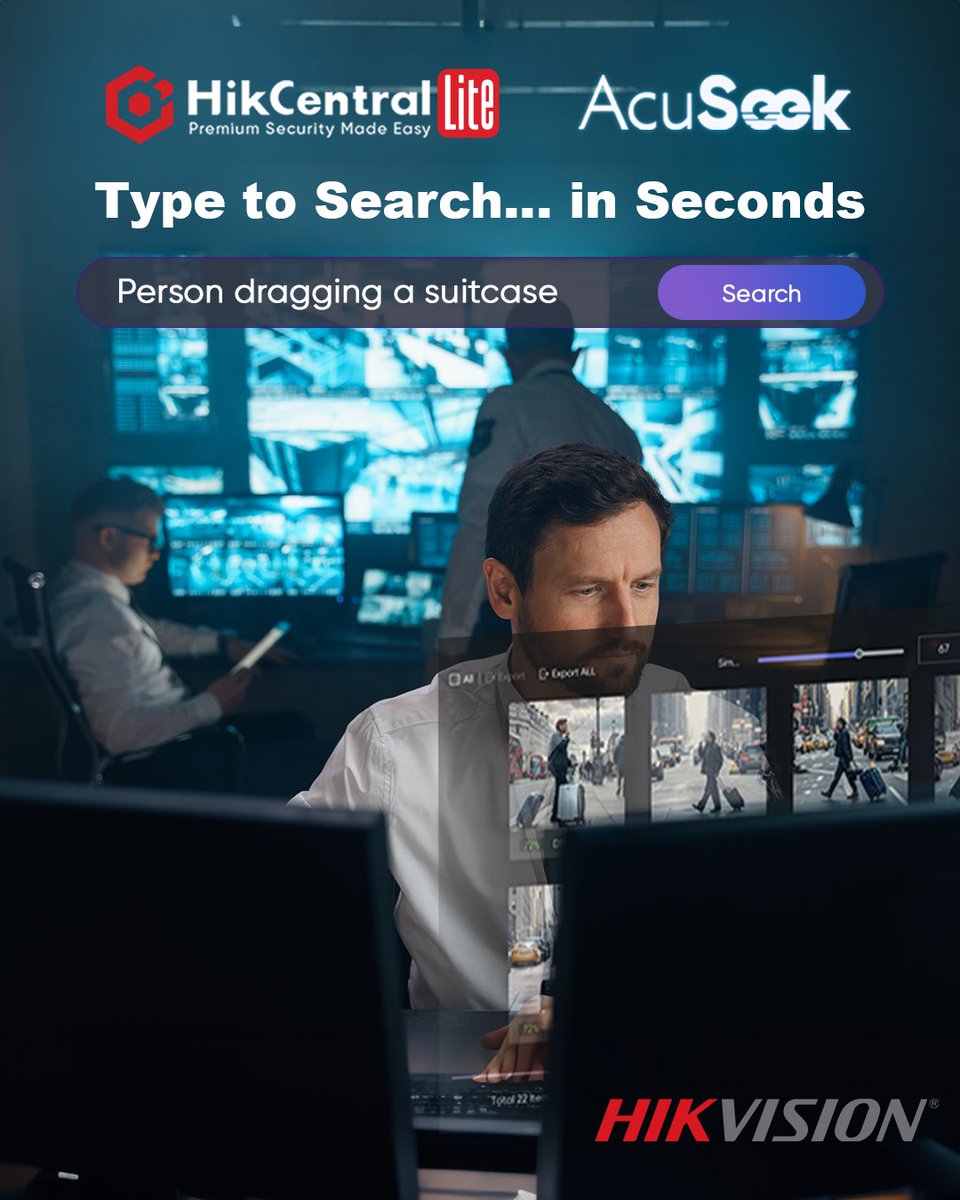 AcuSeek and AcuSearch deliver instant on device results. Type “vehicle entering west gate” and get what you need fast with integrated support in HikCentral Lite v1.1.2. hubs.li/Q03TLY0Y0