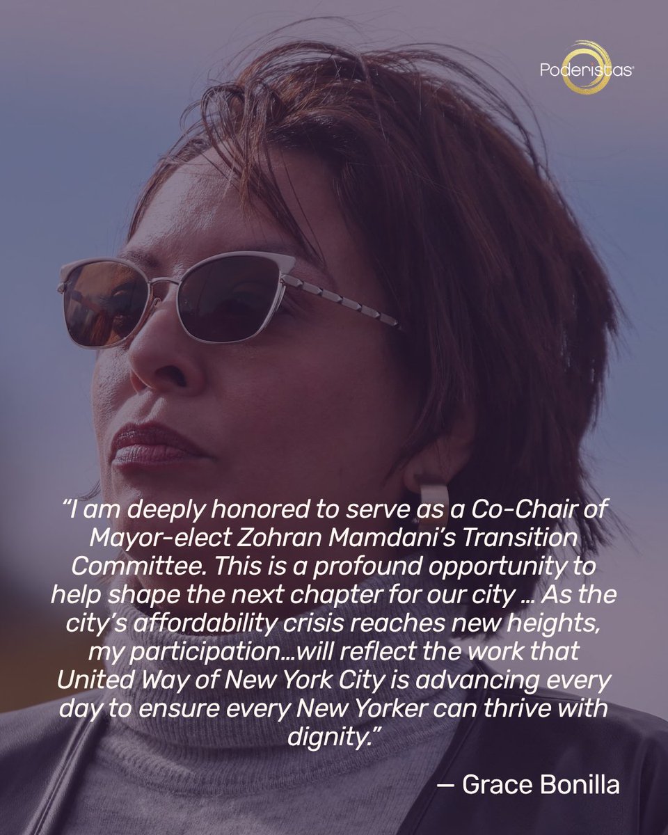 poderistas's tweet image. Our Poderista of the Week Grace C. Bonilla is the Queens-born advocate, leader, and now co-chair of Zohran Mamdani&apos;s all-female transition team, who has taken her roots, her identity, and her purpose to the top of one of NYC’s largest nonprofits.💪 Learn more below. #Poderistas