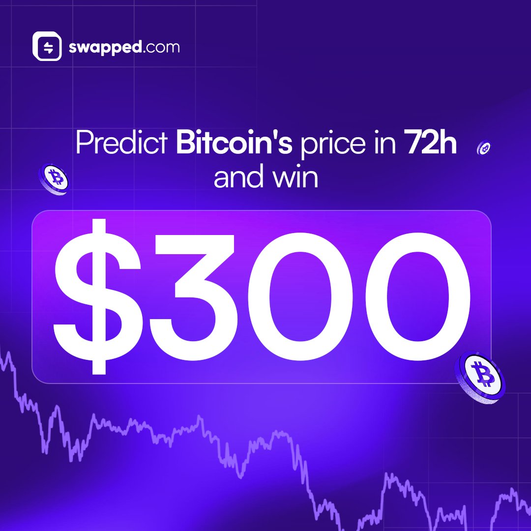 swappedcom's tweet image. Predict Bitcoin&apos;s price in 72 hours

Closest guess wins $300 💰

To enter:

• Follow us
• Like + Retweet
• Comment your prediction

Winner announced in 3 days