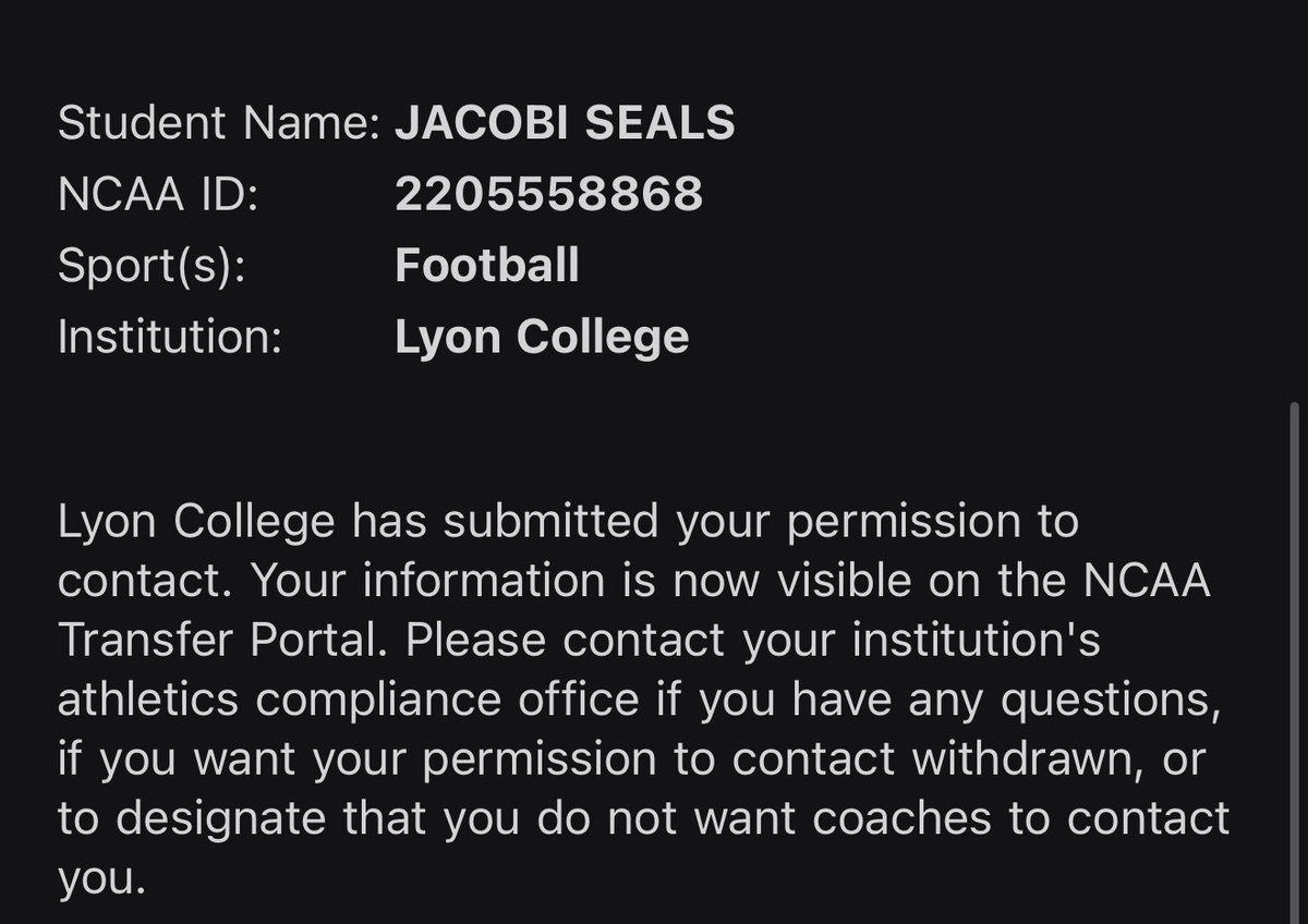 JacobiSeals51's tweet image. After careful consideration, I’ve decided to enter the NCAA Transfer Portal. I’m grateful for my time here at Lyon College and for everyone who supported me. I’m looking forward to a new opportunity to grow and compete. Respect my decision. #GodsTiming