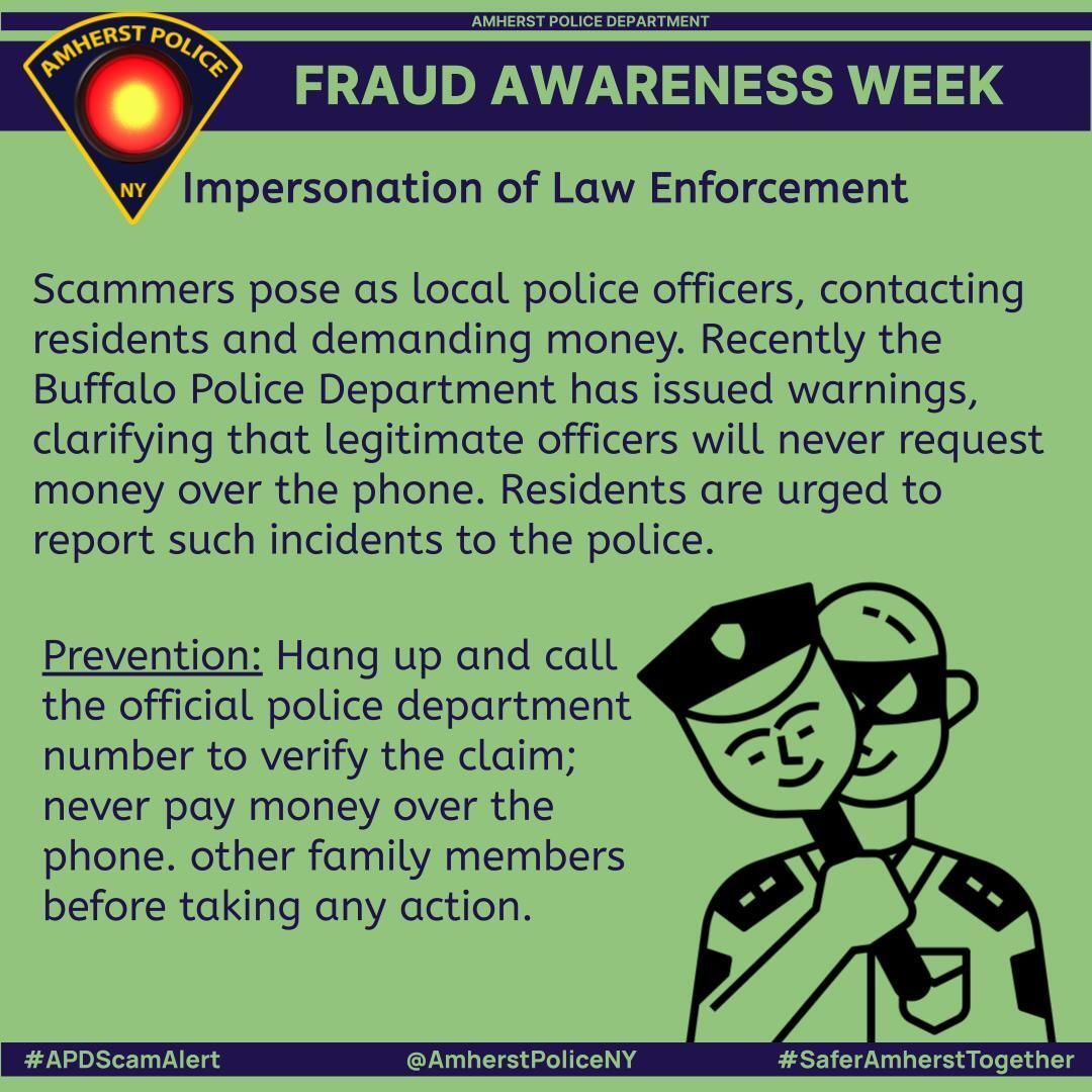amherstpoliceny's tweet image. #AmherstPoliceNY #FraudAwarenessWeek #StopScams