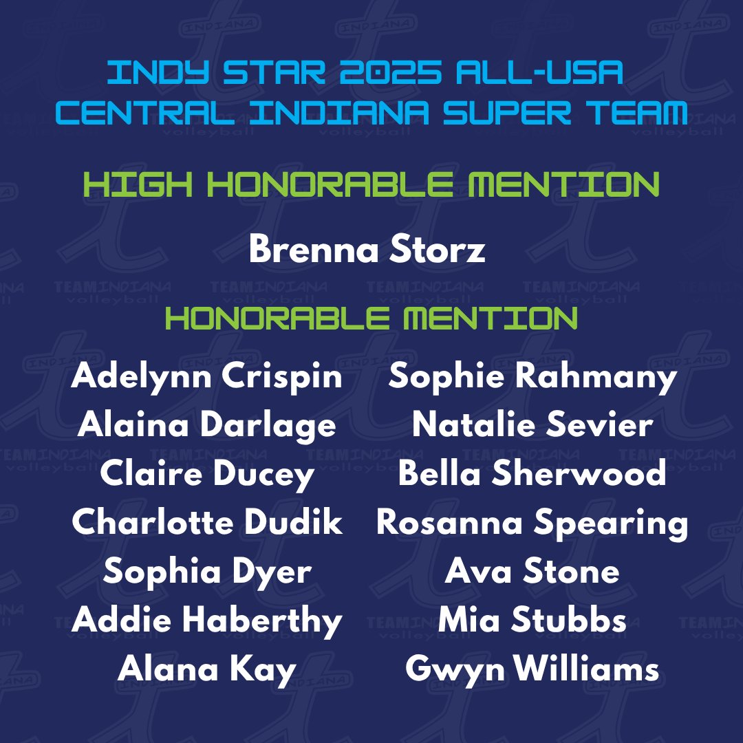 TeamIndianaVB's tweet image. 🔥 More #TINation Wins! 
Huge shoutout to our athletes who earned High Honorable Mention and Honorable Mention on the Indy Star 2025 ALL-USA Central Indiana Teams! 🙌💥
Your hard work, heart, and hustle never go unnoticed. Keep grinding. Keep shining.