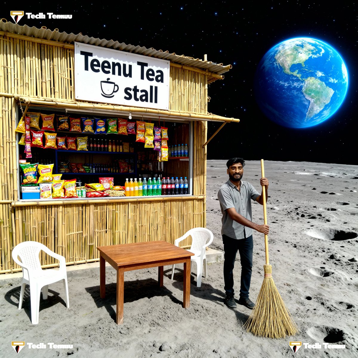 TeenuNavriya's tweet image. “चाँद पर भी Tea Stall खोल दिया मैंने 🌕😂🇮🇳”

#MoonTeaStall #SpaceVibes #DesiCreativity #AIMagic #FunnyReels #IndiaToMoon #DesiOnMoon #TeaLovers #CreativeAI #VillageToSpace