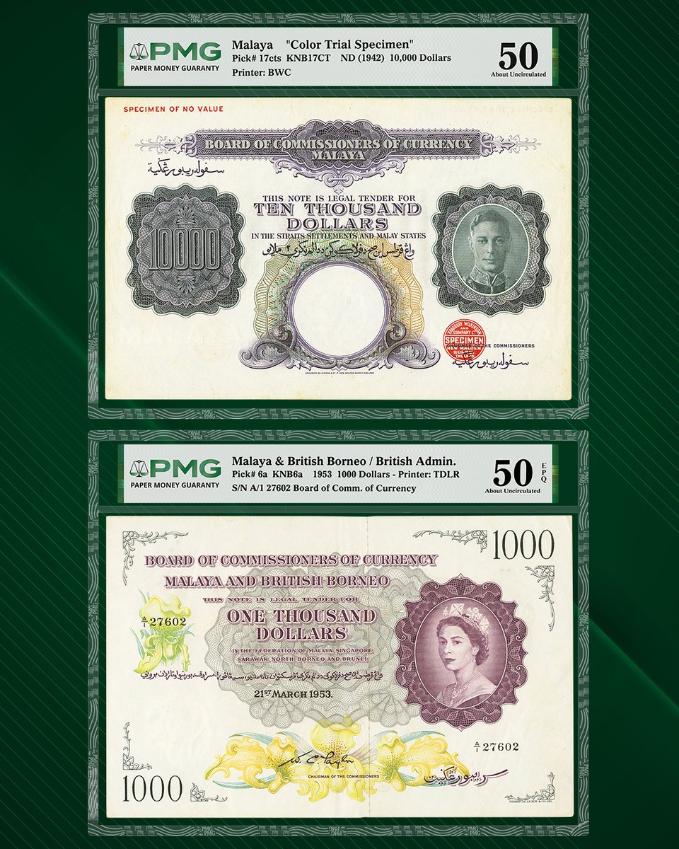 PMGnotes's tweet image. Bidding is already in the five figures for each of these Southeast Asia paper money rarities from the Peh Family Collection. They are being offered in a @‌HeritageAuction sale in December; learn more: PMGnotes.com/news/article/1… #numismatics #papermoney
