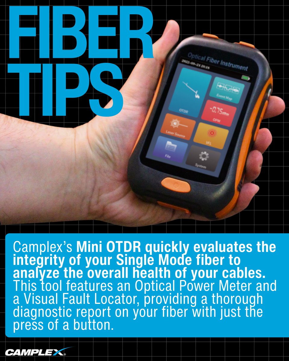 Camplex_Fiber's tweet image. The Single Mode Mini OTDR is the ideal tool for network engineers, system installers, and production technicians who need a user-friendly, cost-effective fiber optic test and diagnostic tool: ow.ly/eZAW50XtKvq

#BroadcastEngineer #SystemIntegration #TechInstall #FiberOptics