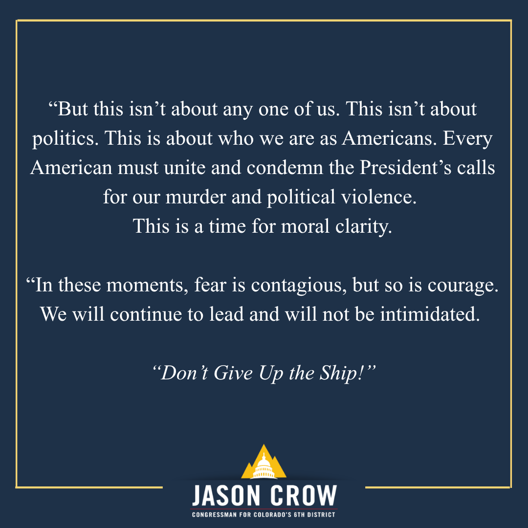 RepJasonCrow's tweet image. Joint statement in response to President Trump: