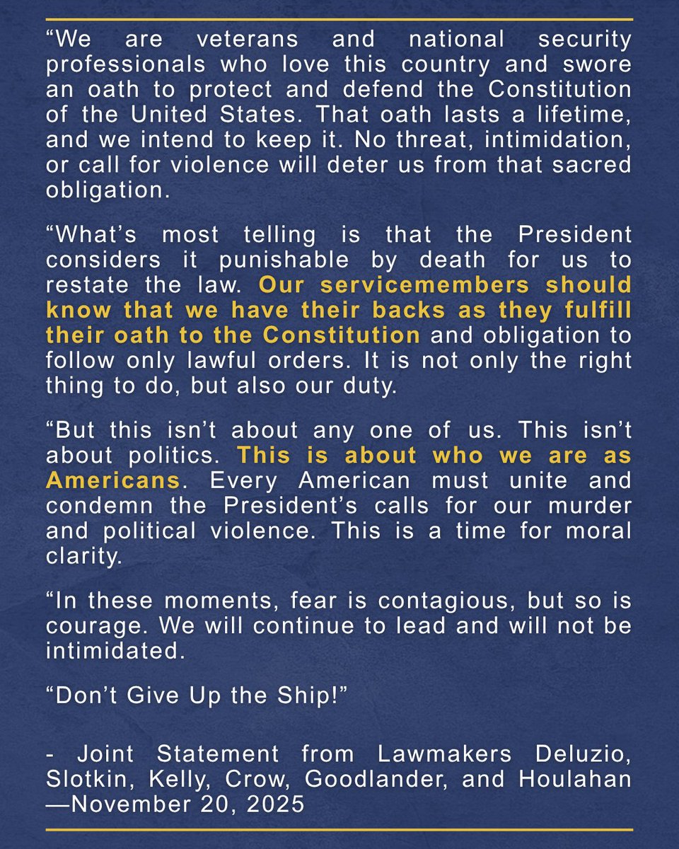 RepDeluzio's tweet image. A joint statement from me, @SenatorSlotkin, @SenMarkKelly, @RepJasonCrow, @RepGoodlander, and @RepHoulahan.