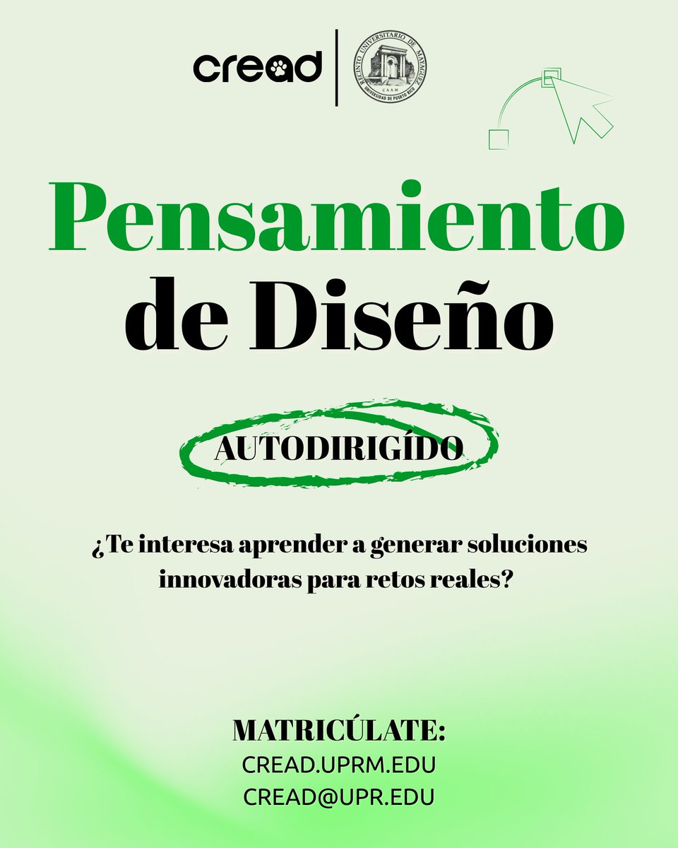 cread_uprm's tweet image. El curso Pensamiento de Diseño (Design Thinking) te enseña el proceso completo para crear, probar y mejorar ideas… ¡a tu propio ritmo!

Matricúlate ya:
cread.uprm.edu

#cursoautodirigido #AprendeconCREAD #UPR #UPRM #cursoenlínea #pensamiento #pensamientodediseño