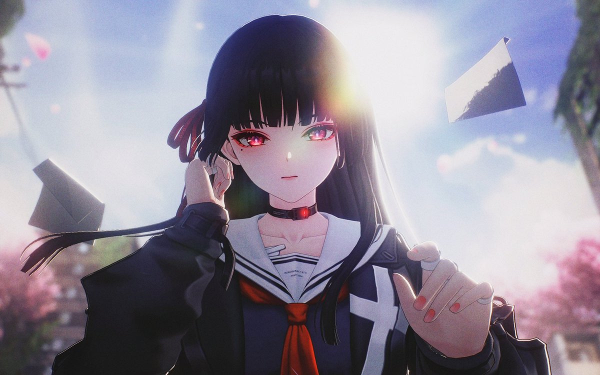 logicproducer's tweet image. 黑长直✅
赤瞳✅
泪痣✅
公主切✅
红底✅
吊梢眼✅
JK/水手服✅
黑丝小腿袜✅
粗高跟制服鞋/乐福鞋✅
酷酷的外套✅
总结：
最在审美上跳舞的一集