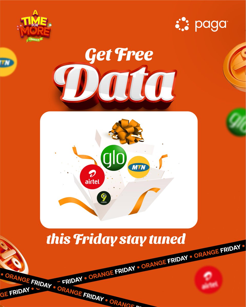 Running low on data? Not this Orange Friday. 😏

This Friday, Paga is topping you up for free. Keep your notifications on and stay close🥰💃

#PagaOrangeFriday#JustPagaIt #BetterThanBlackFriday #Paga #ATimeForMore #Season5 #EmberSeasons #Ember #PagaToRemember