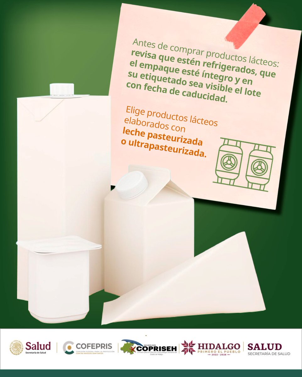 coprisehgo's tweet image. ¿Cómo identificar un lácteo correctamente almacenado? 
Debe mantenerse en refrigeración, nunca a temperatura ambiente. Asegúrate de que el empaque esté en buen estado. Prefiere productos lácteos elaborados con leche pasteurizada. 
 ¡Cuida tu salud!