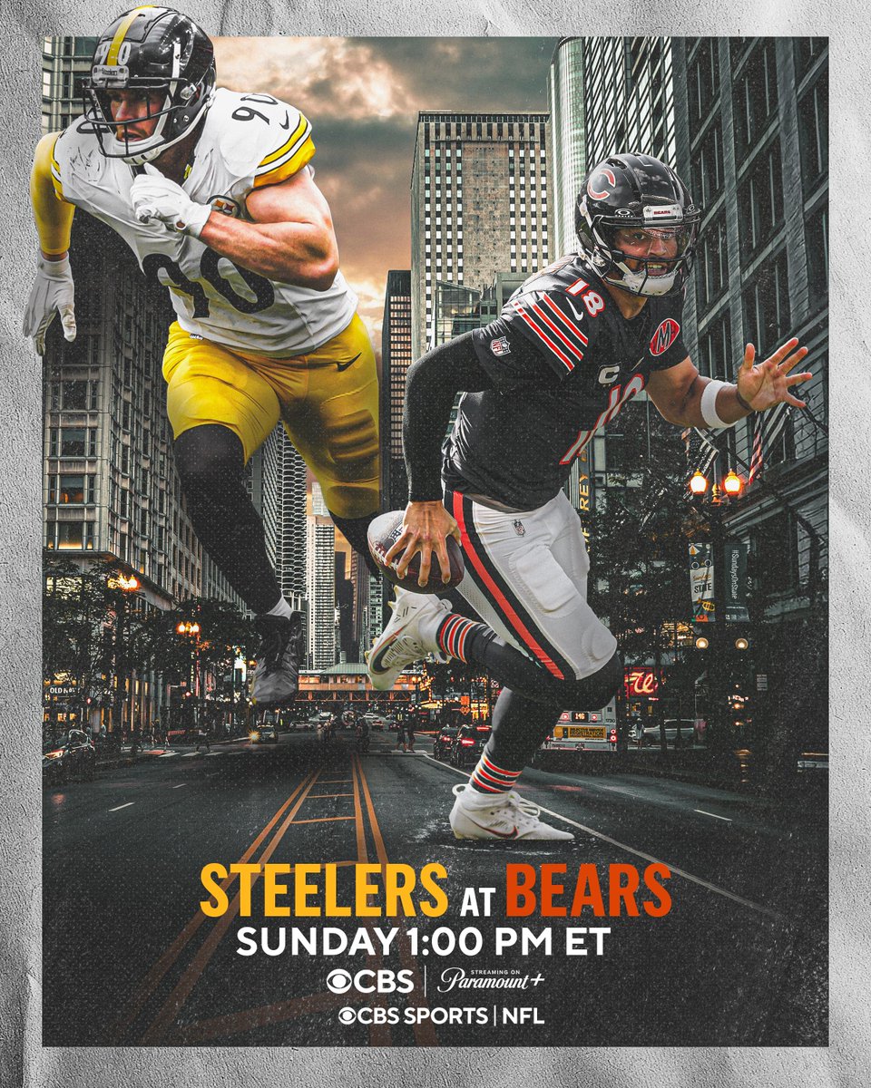 NFLonCBS's tweet image. Taking it to the Windy City 🌬️

🏈 @steelers vs @ChicagoBears 
📺 CBS and streaming on @paramountplus